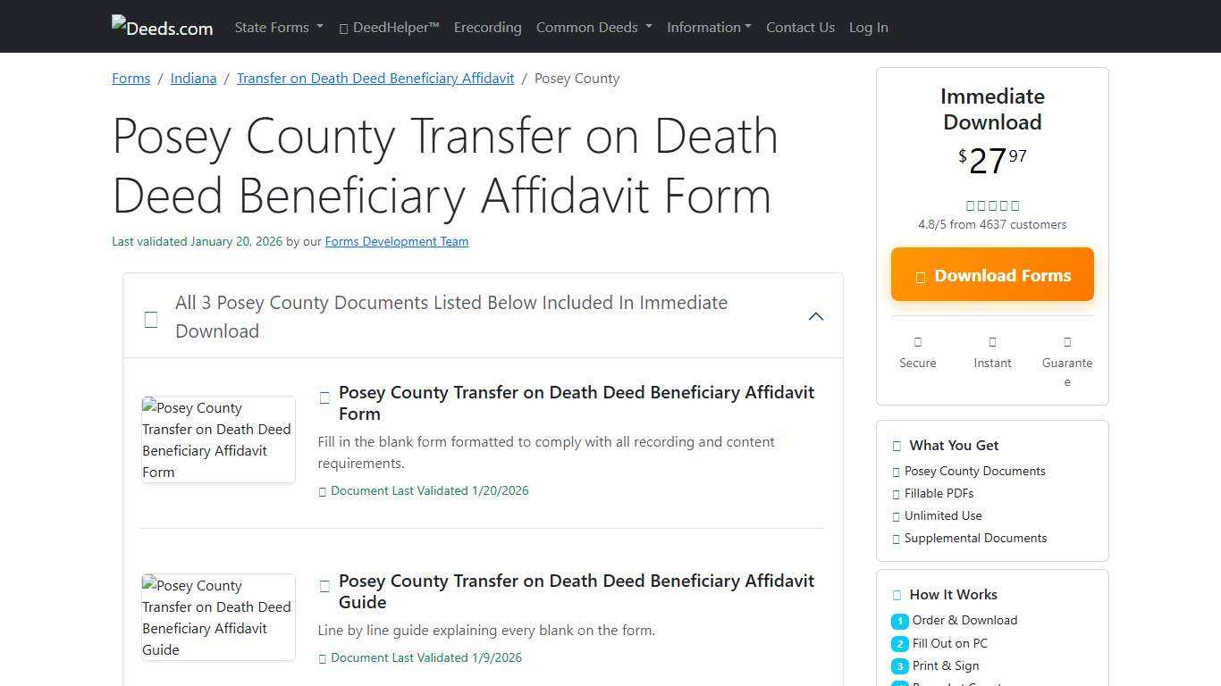 Posey County Transfer on Death Deed Beneficiary Affidavit Form Indiana Deeds.com