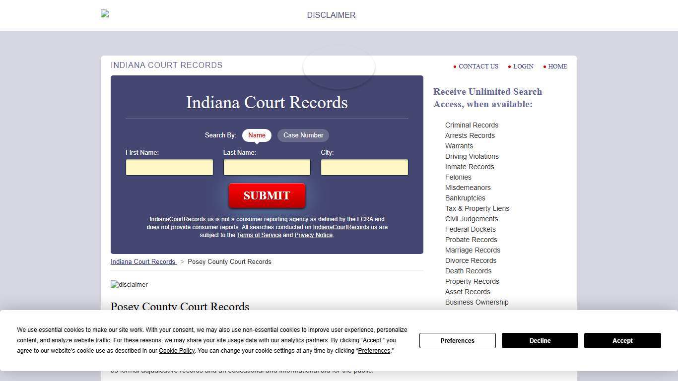 Posey County Court Records IndianaCourtRecords.us