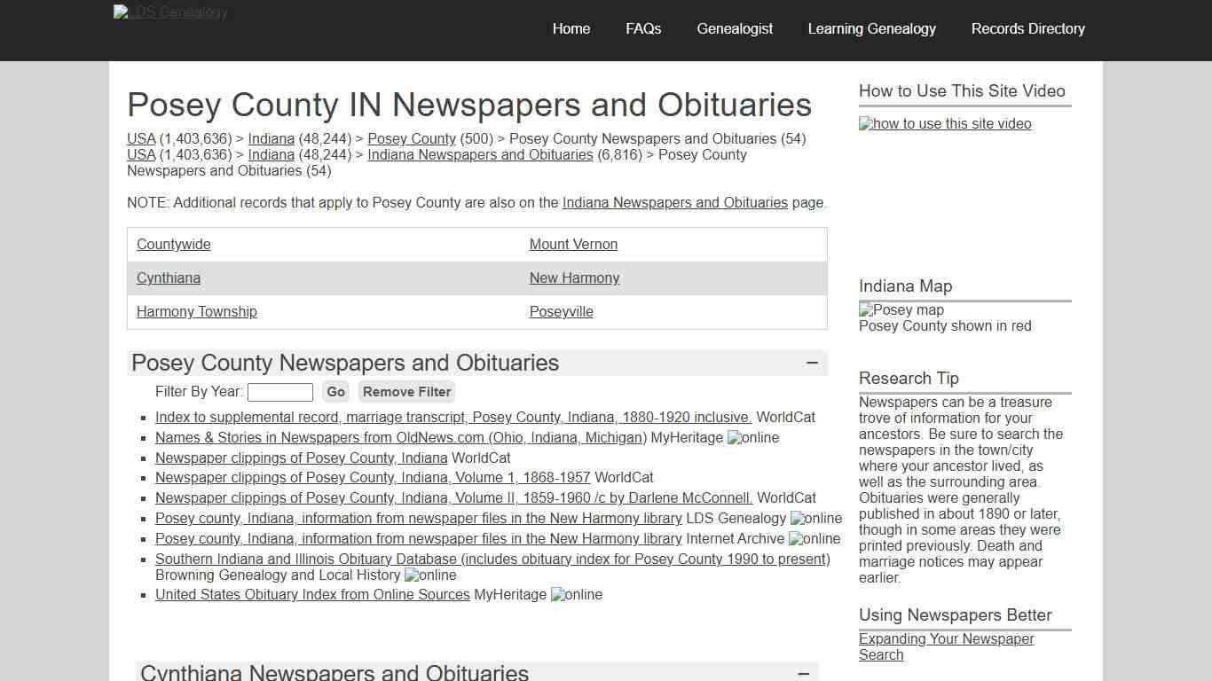 Posey County IN Newspapers and Obituaries