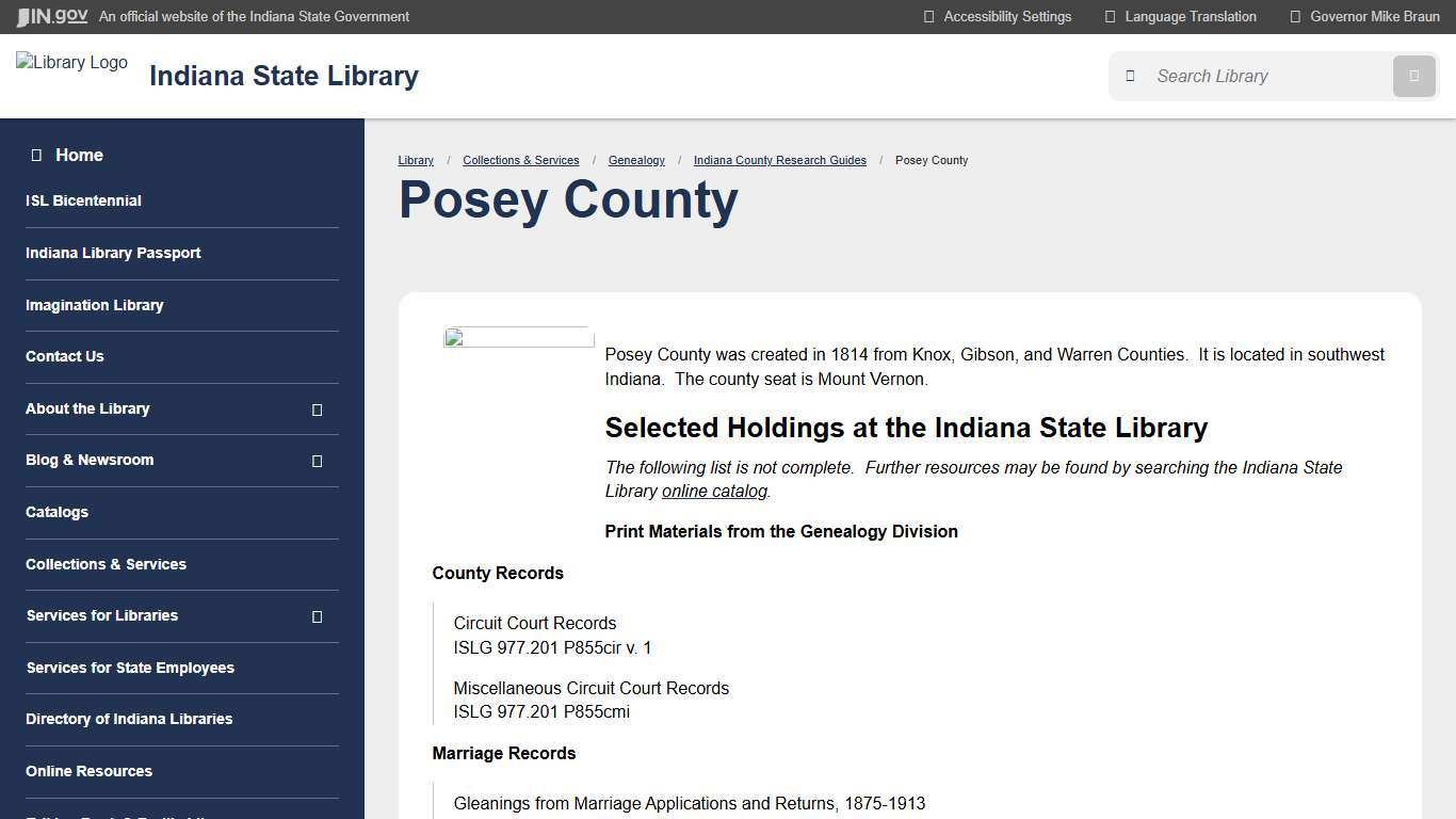 Indiana State Library: Posey County